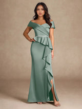 Augday Mermaid Off the Shoulder Stretch Satin Dress