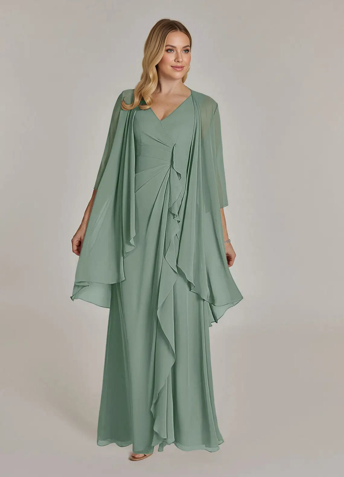 Augday Manuella A-Line V-Neck Pleated Chiffon Dress