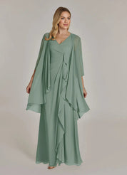 Augday Manuella A-Line V-Neck Pleated Chiffon Dress