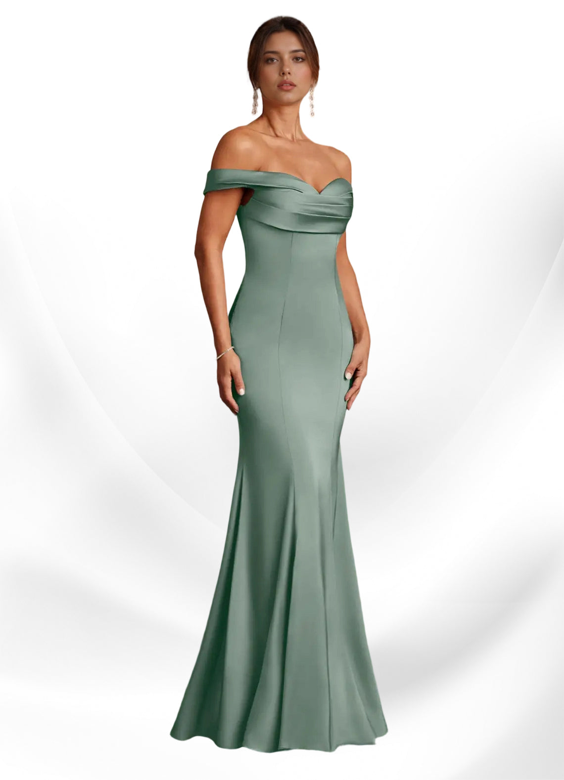 Augday  Mermaid Off the Shoulder Stretch Satin Dress