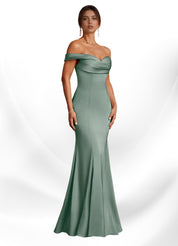 Augday  Mermaid Off the Shoulder Stretch Satin Dress