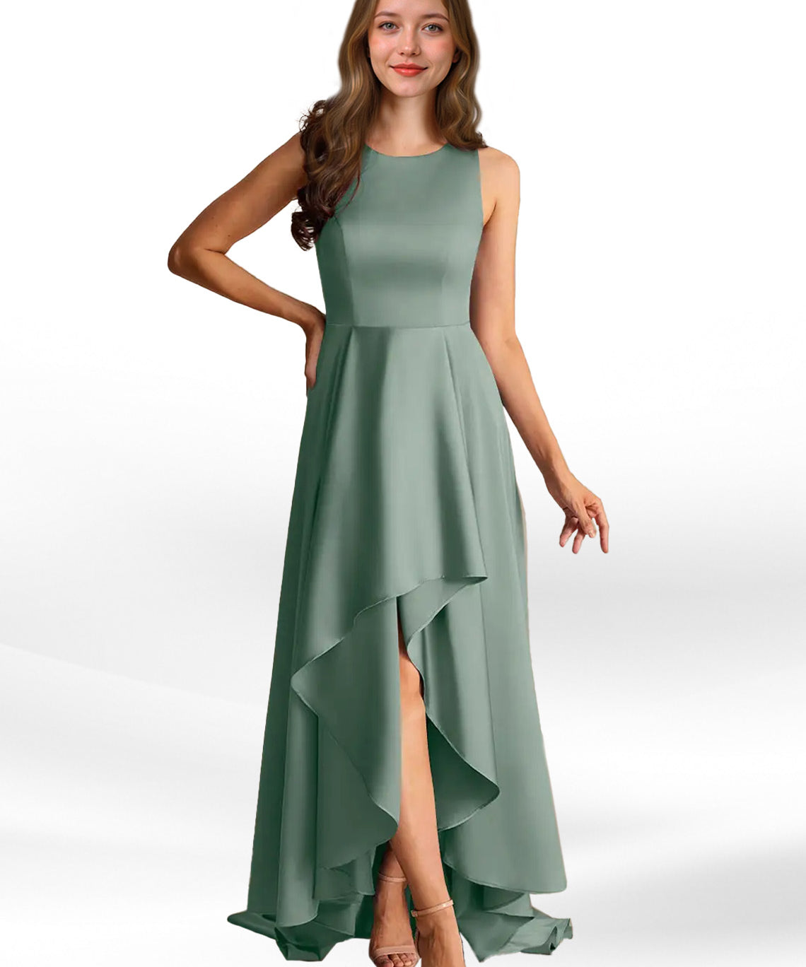 Augday Niles A-Line Trains Stretch Satin Dress