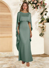 Augday Eli Sheath Boatneck Stretch Satin Dress
