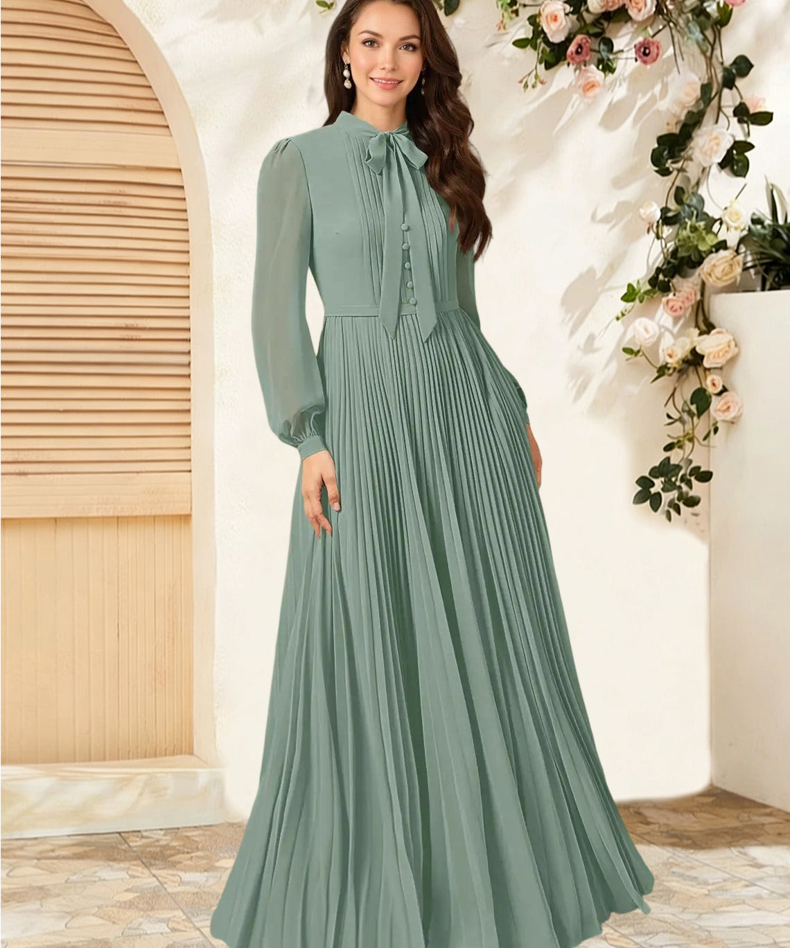 Augday Adellah A-Line Pleated Chiffon Dress