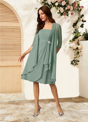 Augday Olivia A-Line Square Neckline Pleated Chiffon Dress