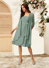 Augday Olivia A-Line Square Neckline Pleated Chiffon Dress