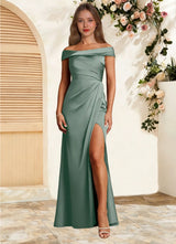 Augday Bedford Sheath Pleated Stretch Satin Dress