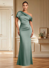 Augday Rutha Sheath One Shoulder Stretch Satin Dress