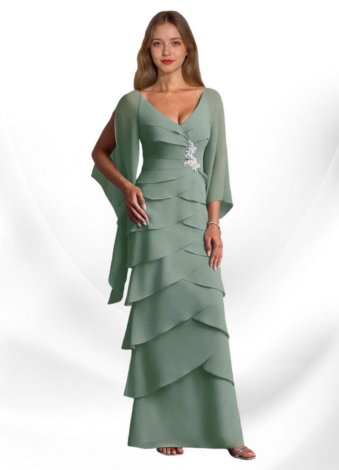 Augday Arabinda Sheath Ruched Chiffon Dress
