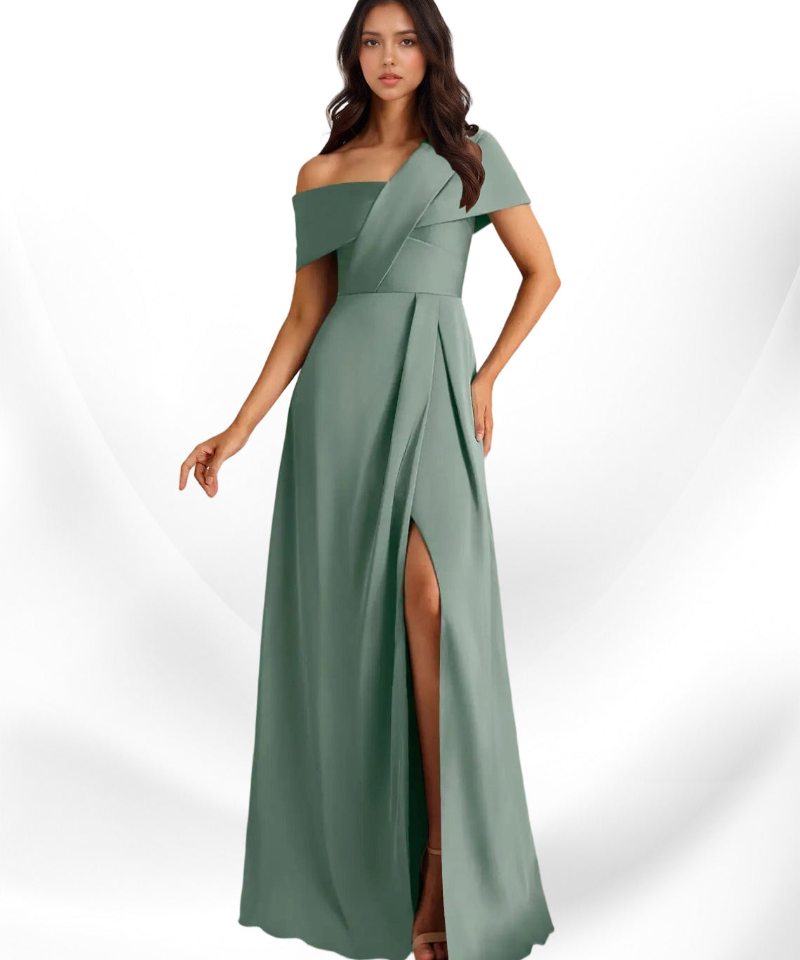 Augday Milton A-Line Pleated Stretch Satin Dress