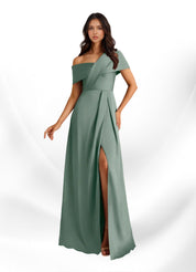 Augday Milton A-Line Pleated Stretch Satin Dress
