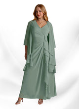 Augday Manuella A-Line V-Neck Pleated Chiffon Dress