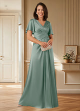 Augday Emmeline A-Line Pleated Stretch Satin Dress