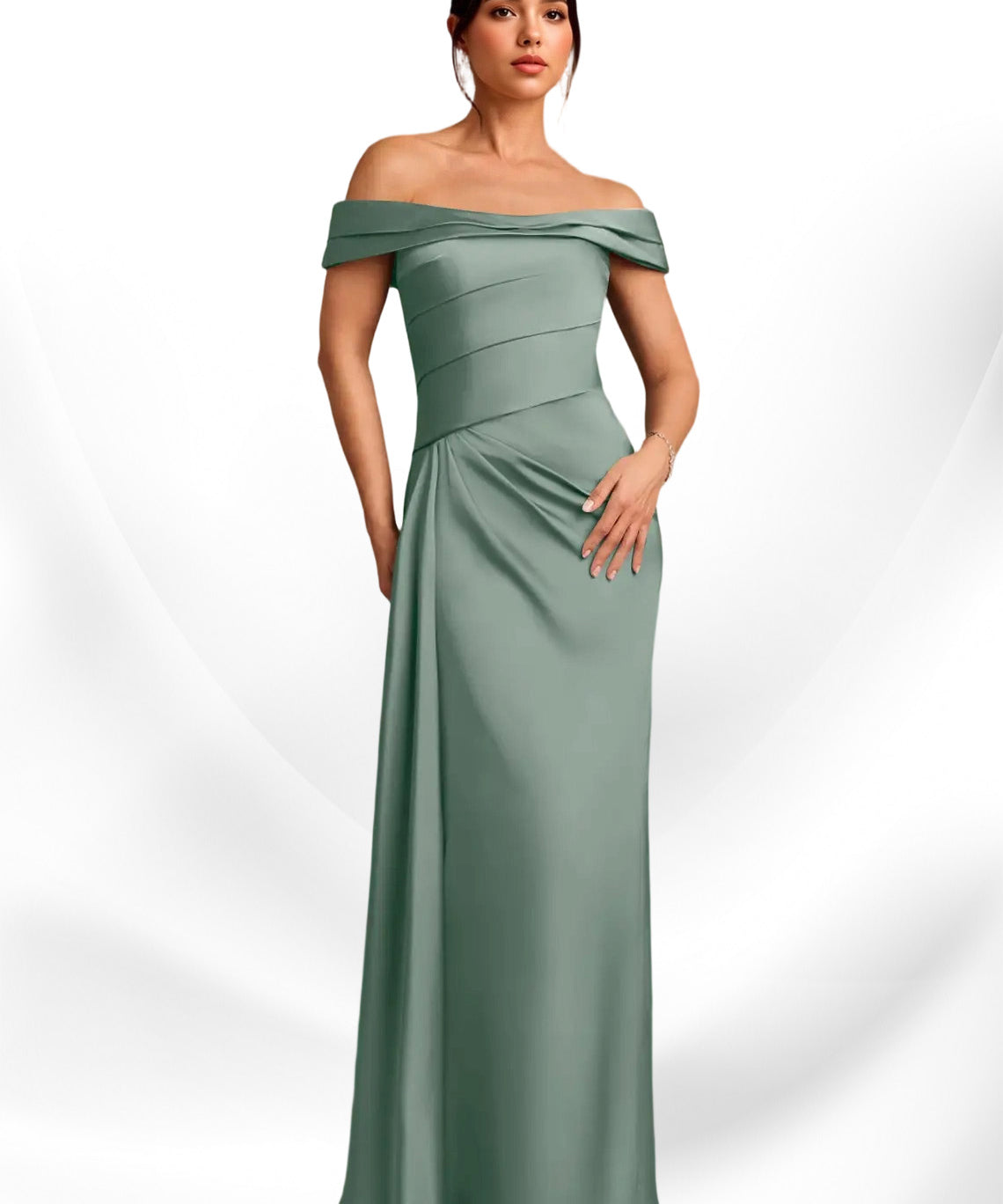 Augday Beah Sheath Off the Shoulder Stretch Satin Dress