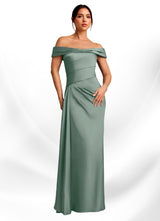 Augday Beah Sheath Off the Shoulder Stretch Satin Dress