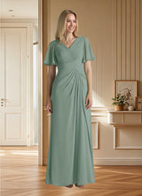 Augday Morning Glory A-Line V-Neck Ruched Chiffon Dress