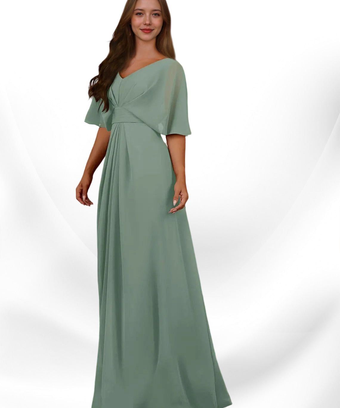 Augday Oksana A-Line V-Neck Pleated Chiffon Dress
