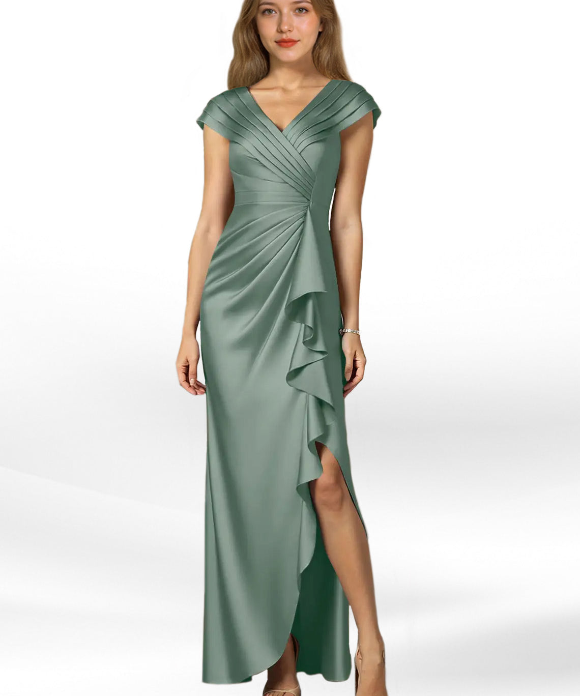 Augday Anderson A-Line Pleated Stretch Satin Dress