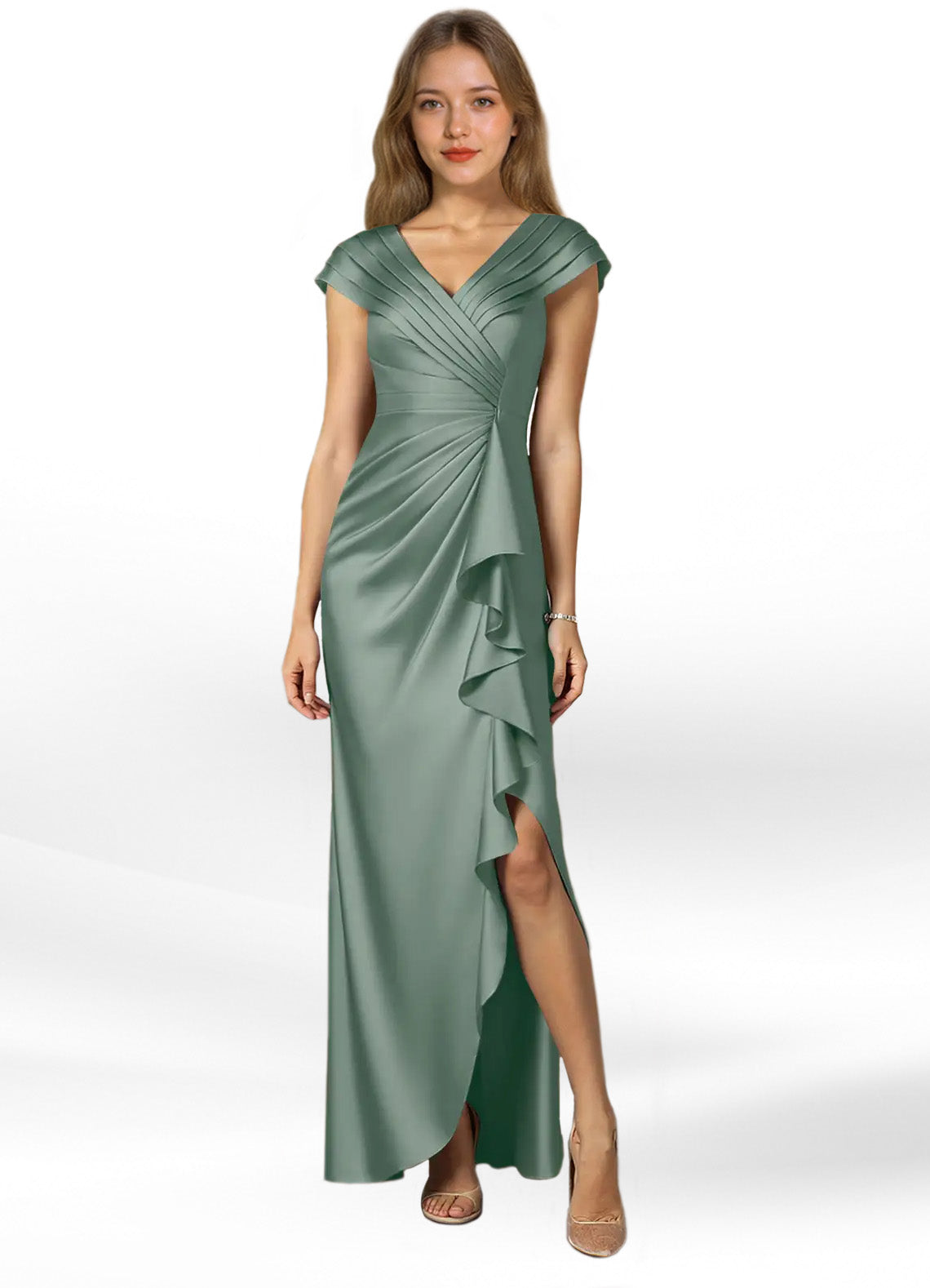 Augday Anderson A-Line Pleated Stretch Satin Dress