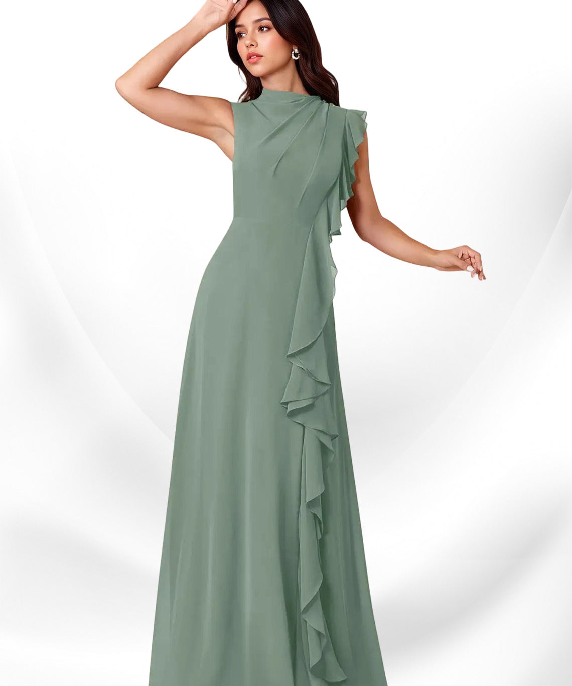 Augday Narine A-Line High Neckline Pleated Chiffon Dress