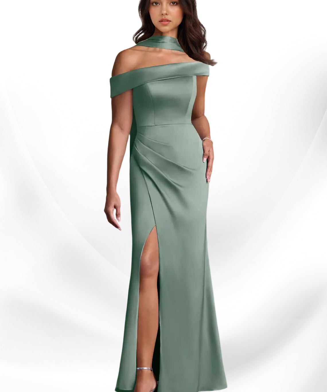 Augday Kamala Sheath One Shoulder Stretch Satin Dress