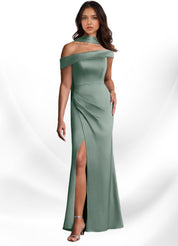 Augday Kamala Sheath One Shoulder Stretch Satin Dress