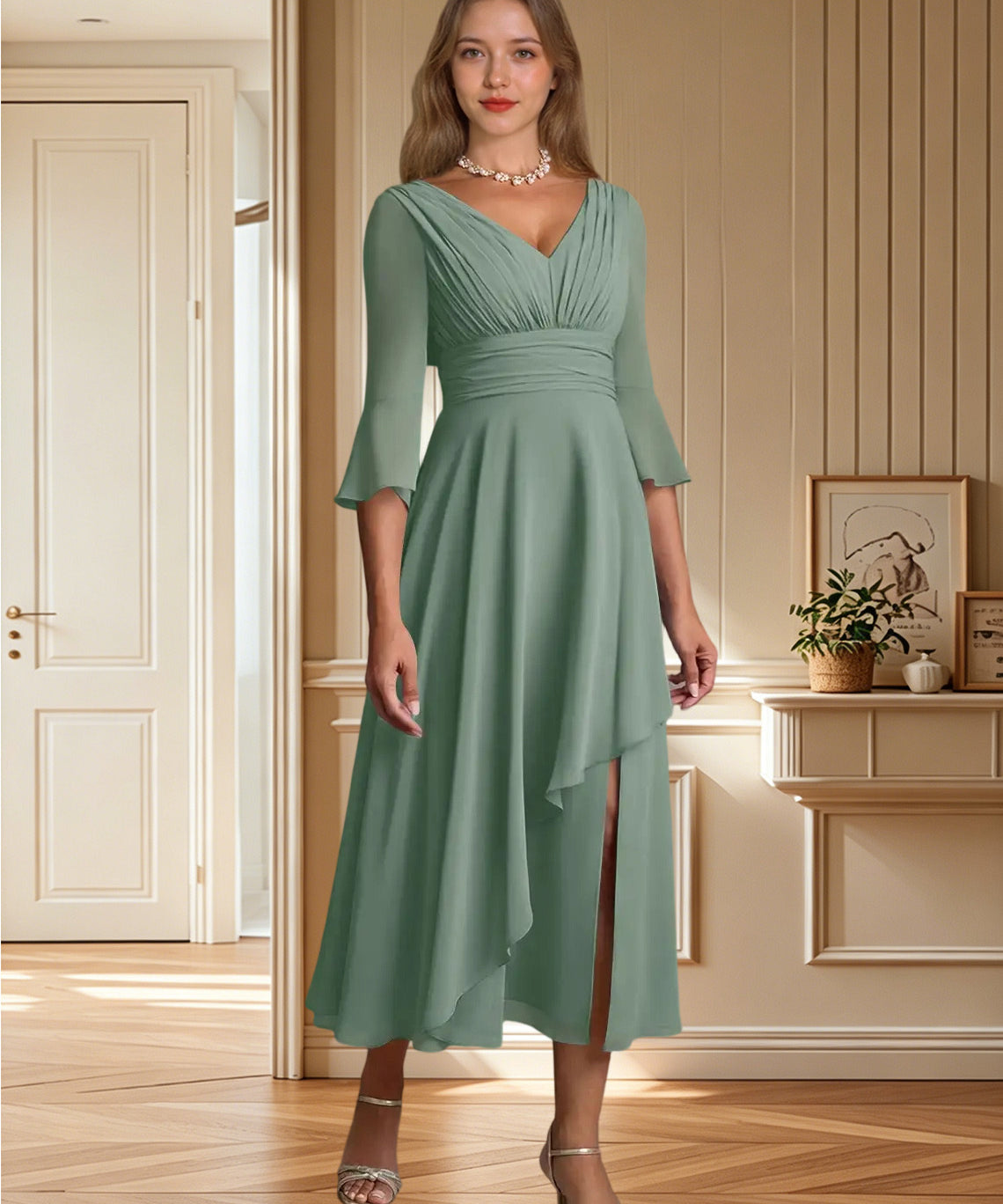 Augday Aerynne A-Line Pleated Chiffon Dress