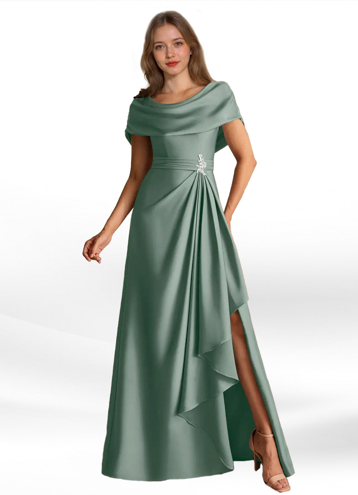 Augday Branford A-Line Pleated Stretch Satin Dress