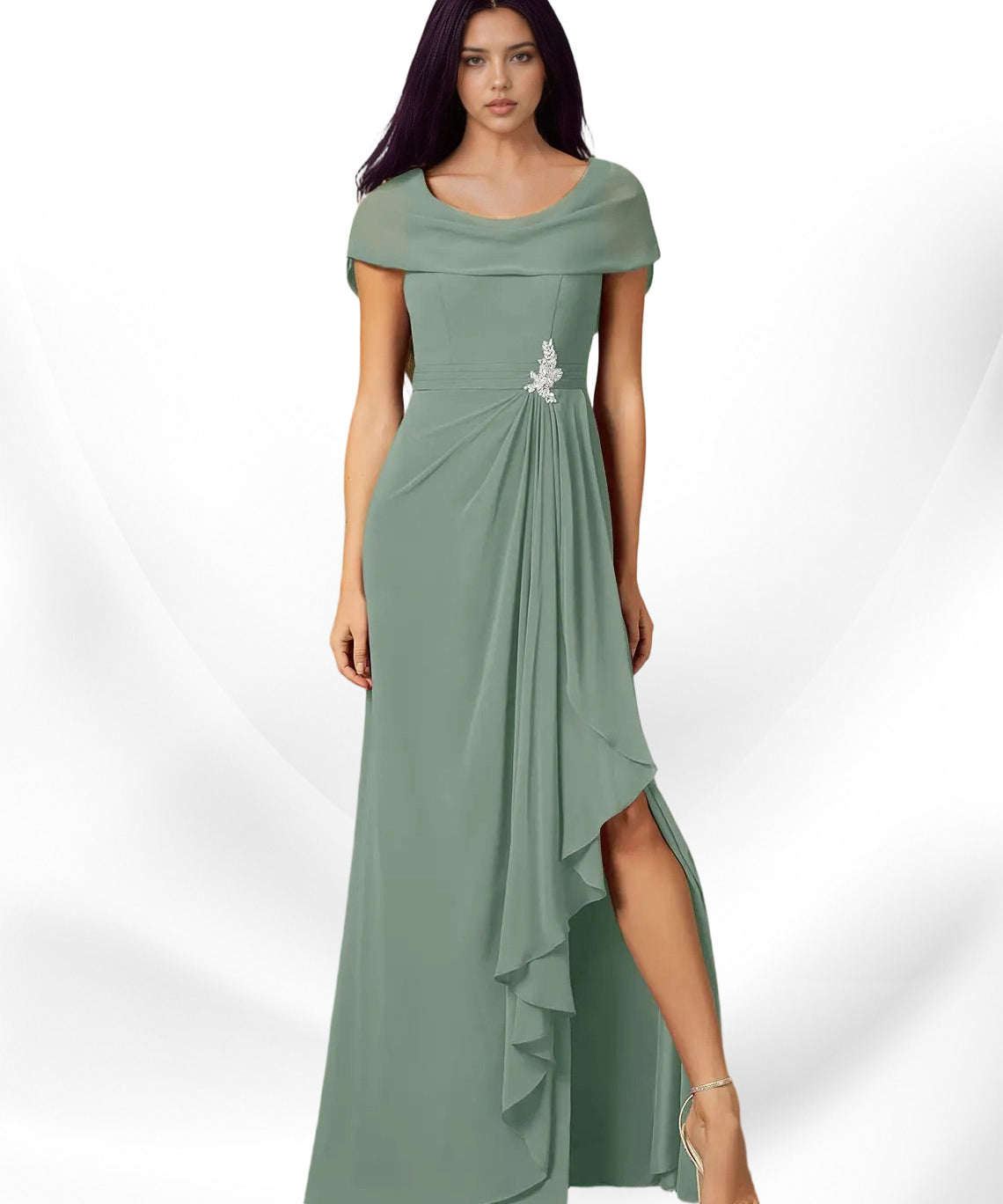 Augday Mary A-Line Side Slit Chiffon Dress