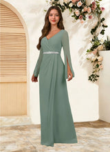 Augday Belinda A-Line V-Neck Pleated Chiffon Dress