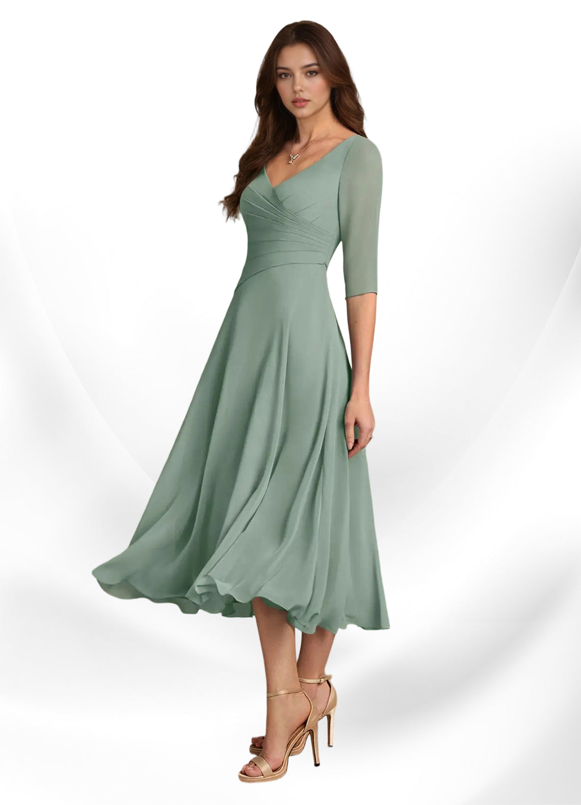 Augay Durant A-Line Pleated Chiffon Dress