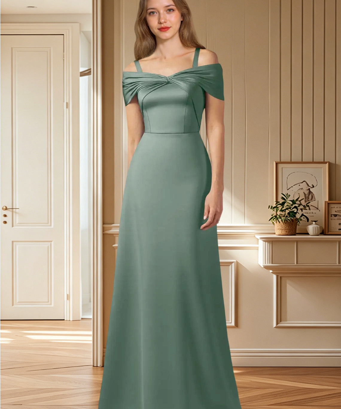 Augday Amelia A-Line Off the Shoulder Stretch Satin Dress
