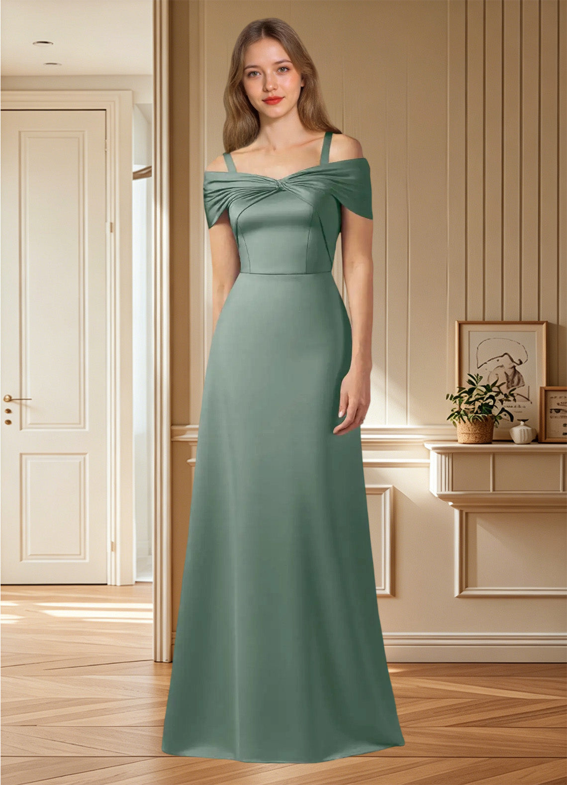Augday Amelia A-Line Off the Shoulder Stretch Satin Dress