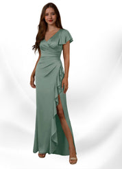 Augday Roya Mermaid V-Neck Pleated Stretch Satin