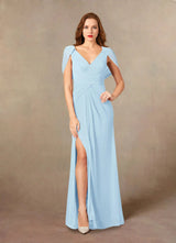 Augday Luisa Mermaid V-Neck Pleated Mesh Dress