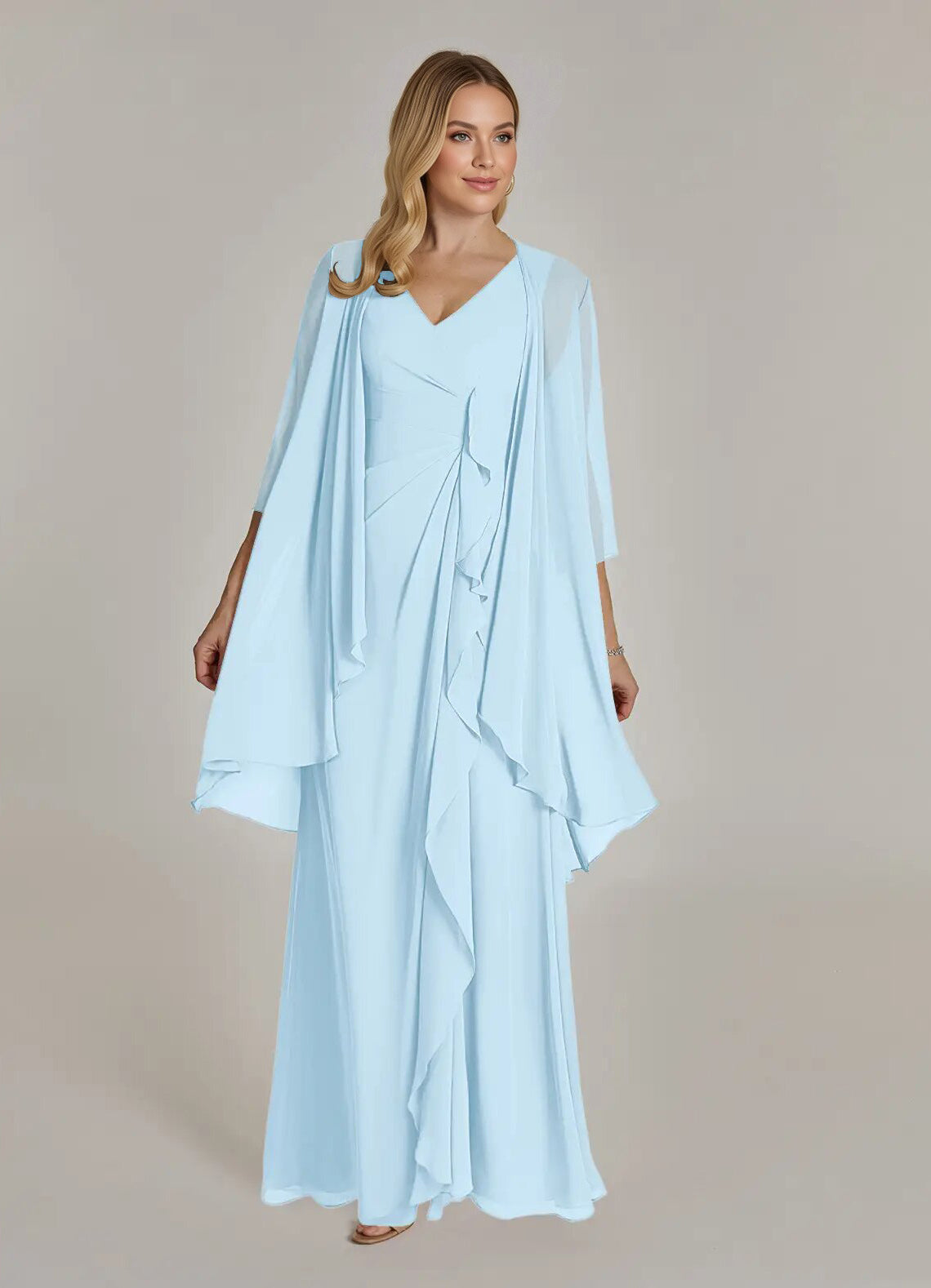 Augday Manuella A-Line V-Neck Pleated Chiffon Dress