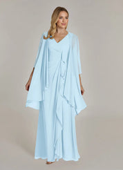 Augday Manuella A-Line V-Neck Pleated Chiffon Dress