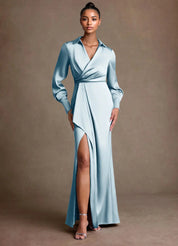 Augday Jacinta Sheath Pleated Stretch Satin Dress