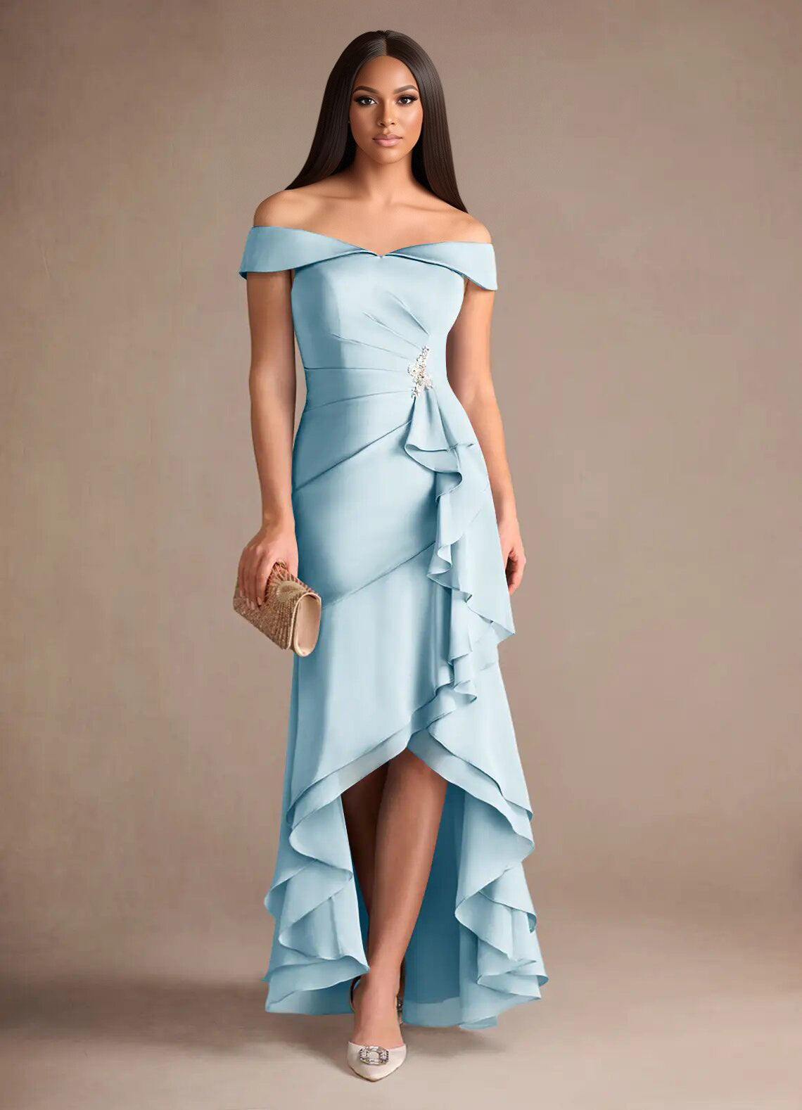 Augday Billings Mermaid Off the Shoulder Stretch Satin Dress
