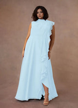 Augday A-Line High Neckline Pleated Chiffon Dress Plus Size