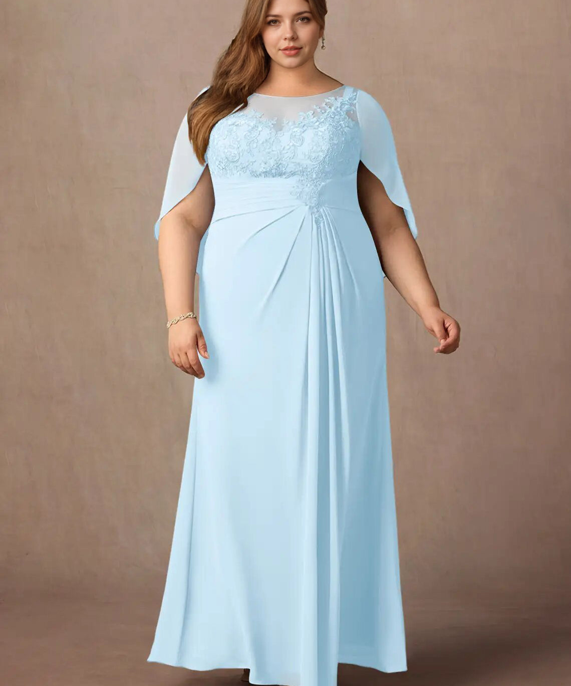 Augday Hera Mother of the Bride Dresses A-Line Lace Capelet Chiffon Dress Plus Size