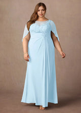 Augday Hera Mother of the Bride Dresses A-Line Lace Capelet Chiffon Dress Plus Size