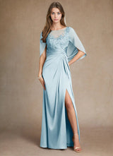 Augday Hera Mother of the Bride Dresses A-Line Lace Stretch Satin Dress