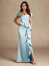 Augday Mermaid Off the Shoulder Stretch Satin Dress