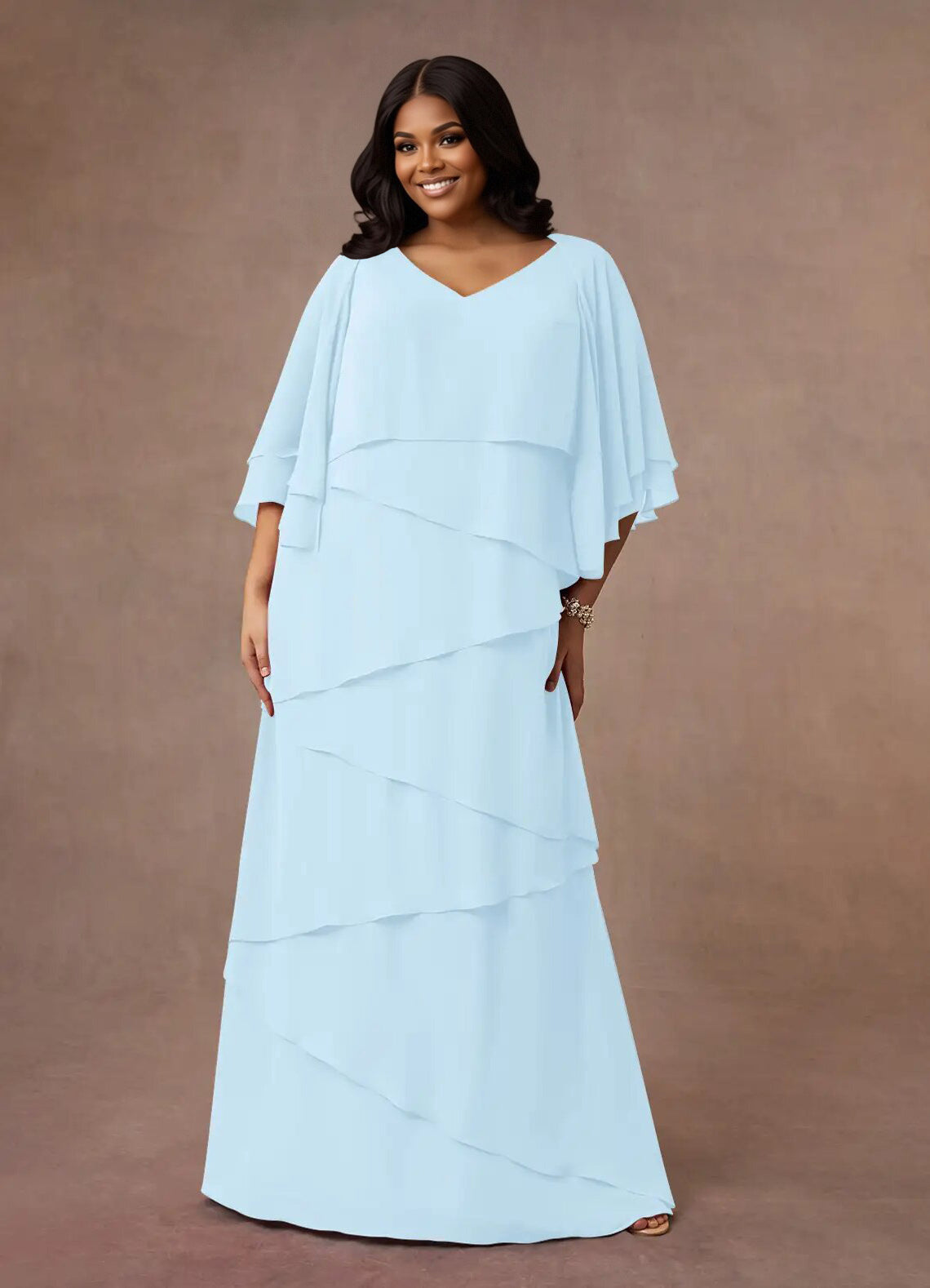 Augday OHara A-Line V-Neck Chiffon Dress Plus Size