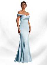 Augday Boone Mermaid Off the Shoulder Stretch Satin Dress