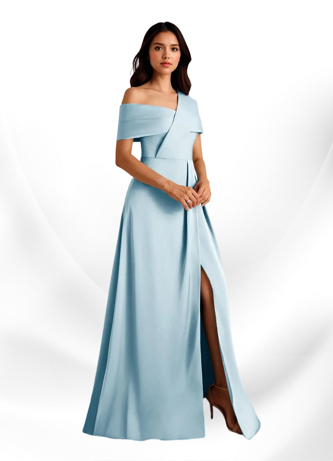 Augday Milton A-Line Pleated Stretch Satin Dress