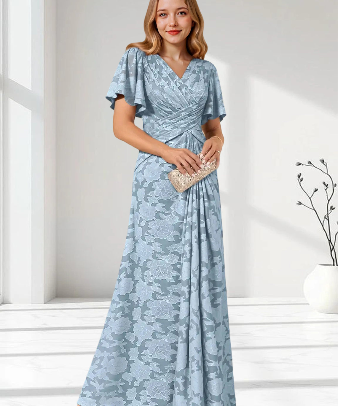 Augday Emmeline Pleated Floral Burnout Dress
