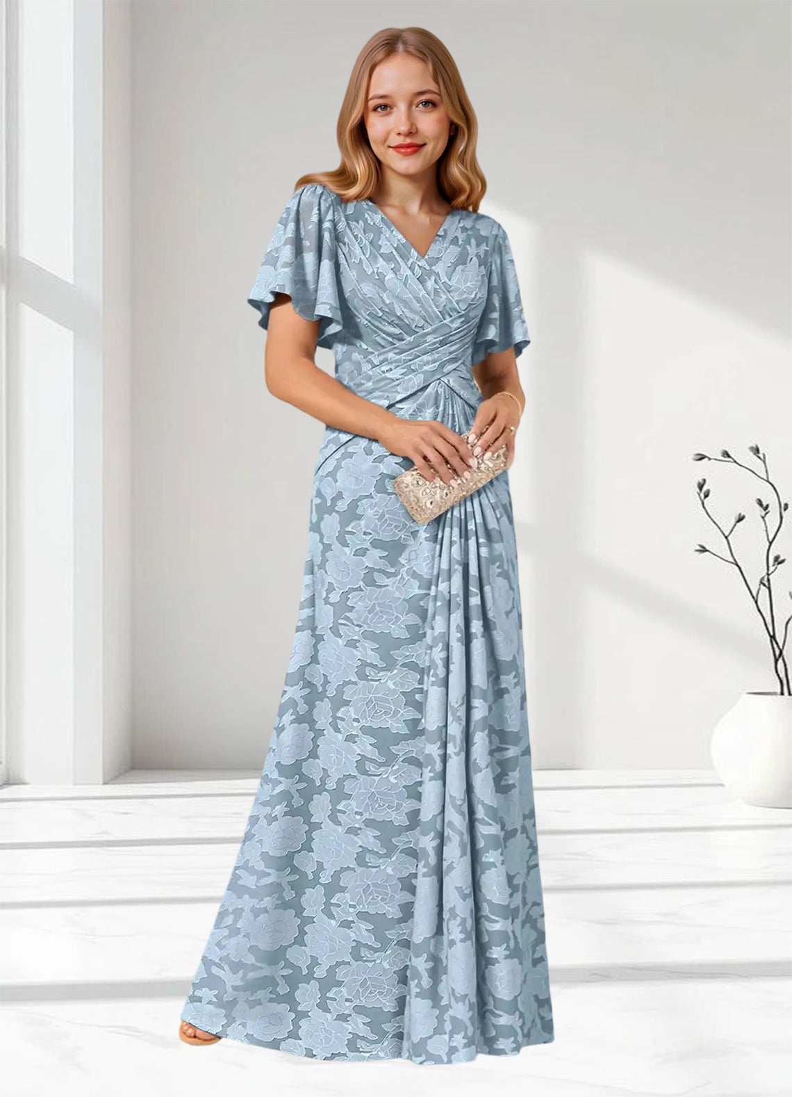 Augday Emmeline Pleated Floral Burnout Dress