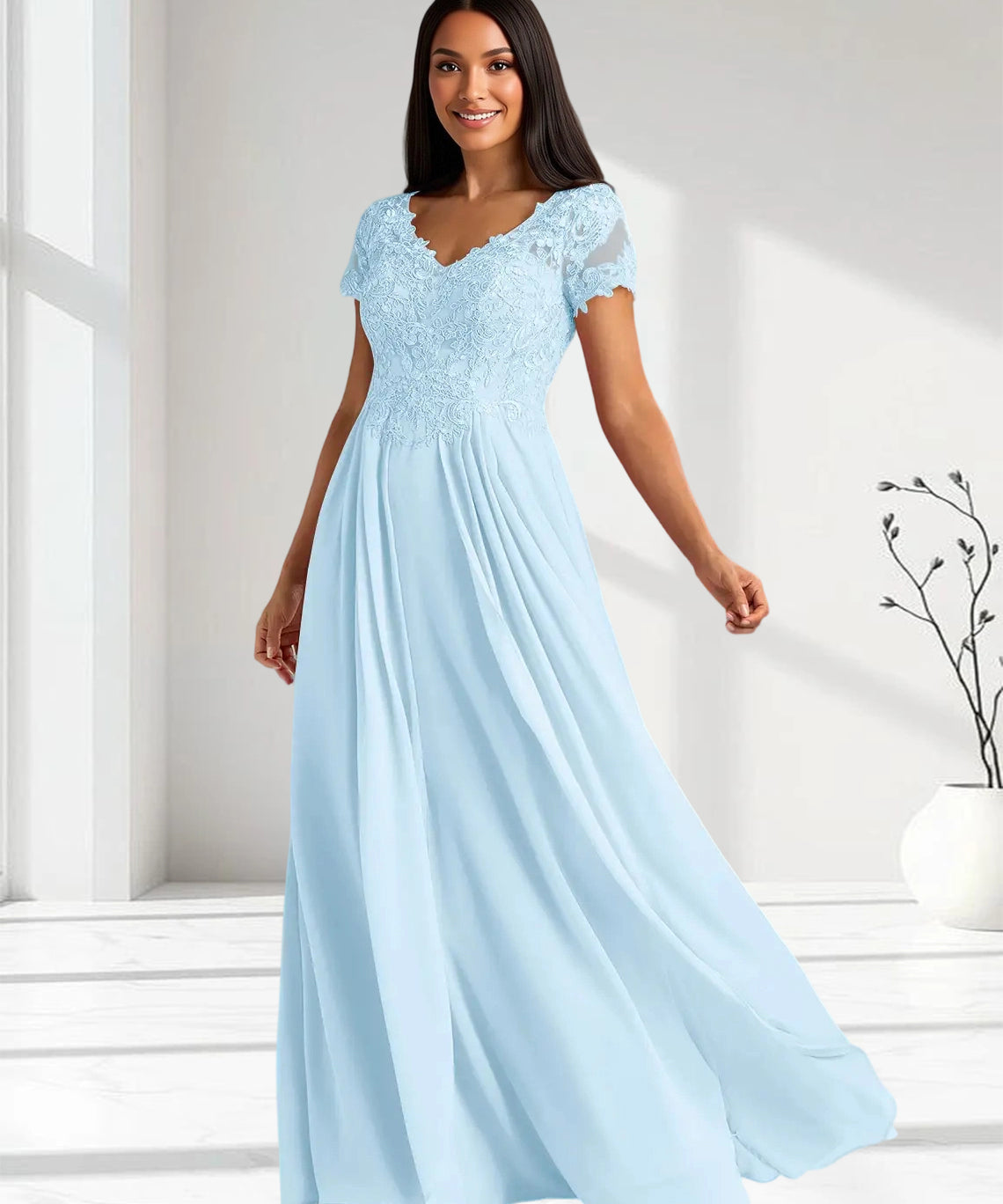 Augday Dunja A-Line V-Neck Lace Chiffon Dress